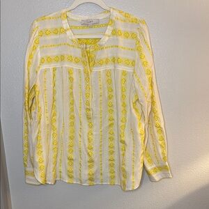 LOFT Women's Pineapple Yellow and White Top - wide bust!